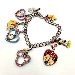 Disney Charm Bracelet Mickey Mouse Minnie Donald Pooh Crystal Enamel
